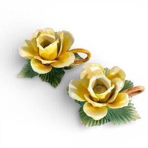 Capodimonte Yellow Rose/Floral Candle Holders (2) Handcrafted Italian Porcelain